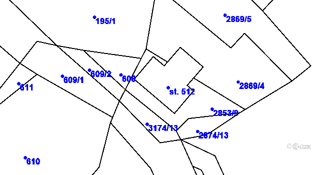 Parcela st. 512 v KÚ Kunratice u Cvikova, Katastrální mapa