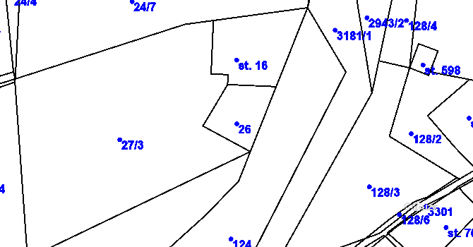 Parcela st. 26 v KÚ Kunratice u Cvikova, Katastrální mapa