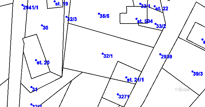 Parcela st. 32/1 v KÚ Kunratice u Cvikova, Katastrální mapa