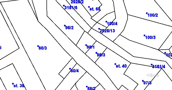 Parcela st. 98/1 v KÚ Kunratice u Cvikova, Katastrální mapa