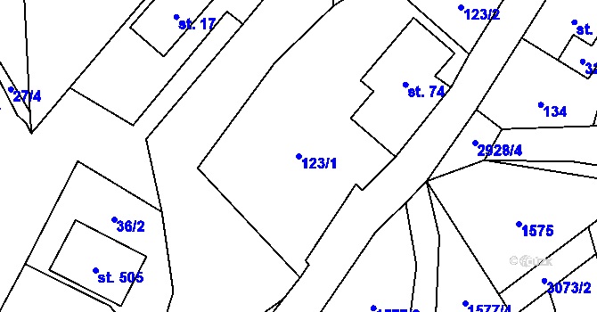 Parcela st. 123/1 v KÚ Kunratice u Cvikova, Katastrální mapa