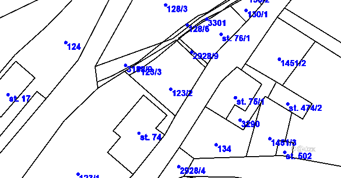 Parcela st. 123/2 v KÚ Kunratice u Cvikova, Katastrální mapa