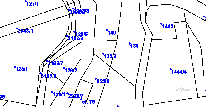 Parcela st. 135/2 v KÚ Kunratice u Cvikova, Katastrální mapa