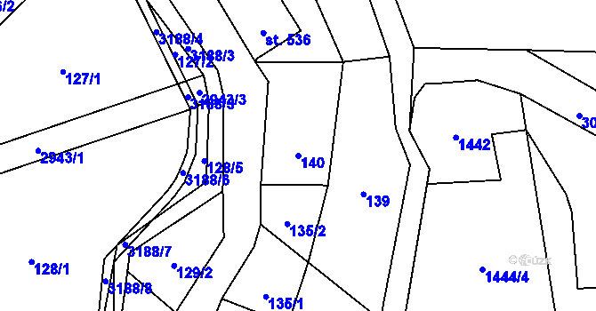 Parcela st. 140 v KÚ Kunratice u Cvikova, Katastrální mapa
