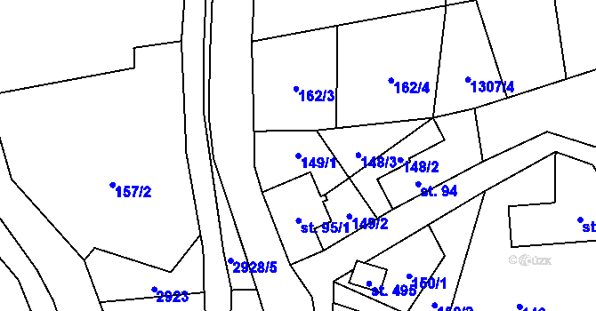 Parcela st. 149/1 v KÚ Kunratice u Cvikova, Katastrální mapa