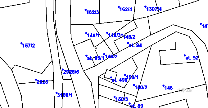Parcela st. 149/2 v KÚ Kunratice u Cvikova, Katastrální mapa