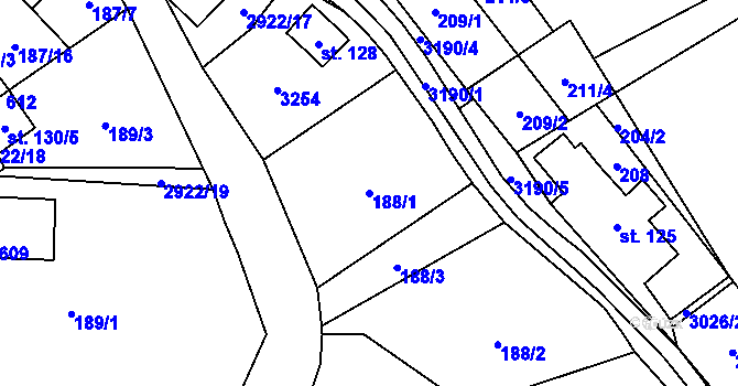 Parcela st. 188/1 v KÚ Kunratice u Cvikova, Katastrální mapa