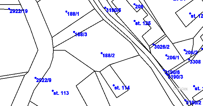 Parcela st. 188/2 v KÚ Kunratice u Cvikova, Katastrální mapa