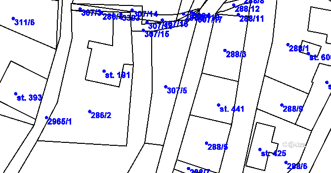 Parcela st. 307/5 v KÚ Kunratice u Cvikova, Katastrální mapa
