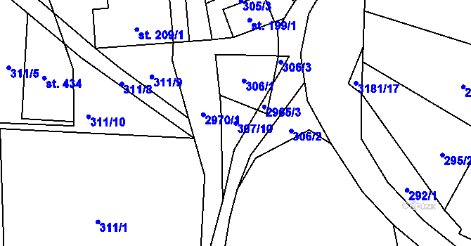 Parcela st. 307/10 v KÚ Kunratice u Cvikova, Katastrální mapa