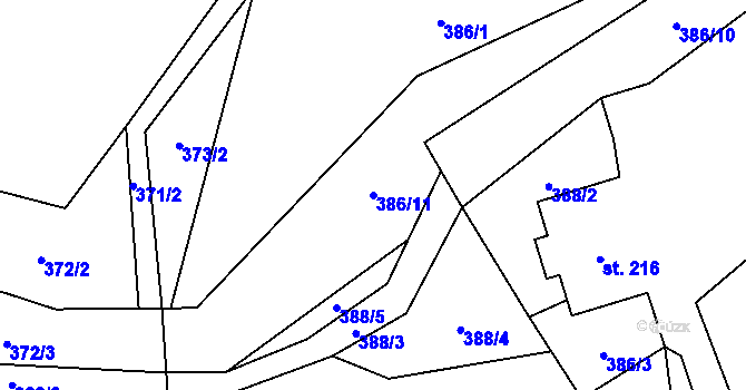 Parcela st. 386/11 v KÚ Kunratice u Cvikova, Katastrální mapa