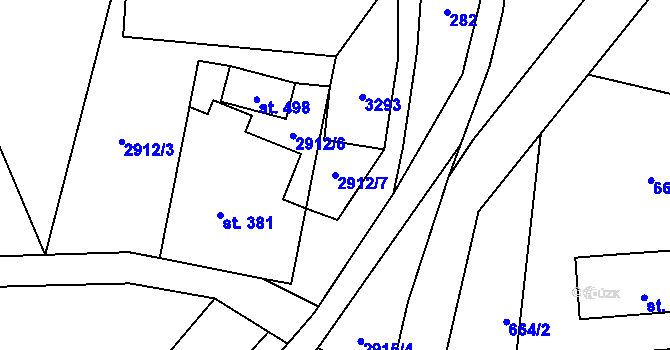 Parcela st. 2912/7 v KÚ Kunratice u Cvikova, Katastrální mapa