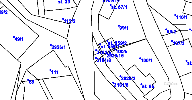 Parcela st. 3181/5 v KÚ Kunratice u Cvikova, Katastrální mapa