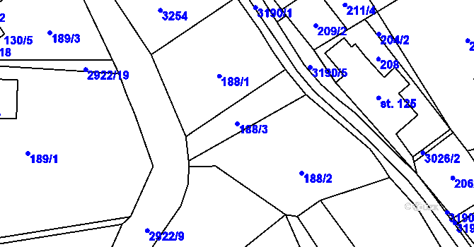 Parcela st. 188/3 v KÚ Kunratice u Cvikova, Katastrální mapa