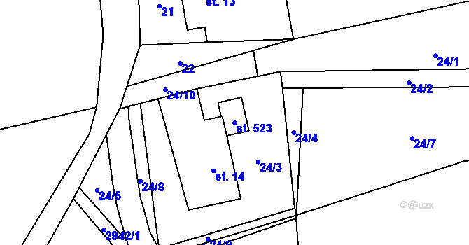 Parcela st. 523 v KÚ Kunratice u Cvikova, Katastrální mapa