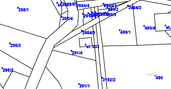 Parcela st. 533 v KÚ Kunratice u Cvikova, Katastrální mapa