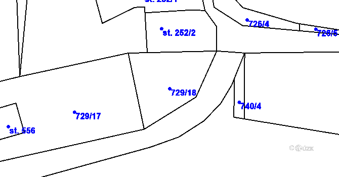 Parcela st. 729/18 v KÚ Kunratice u Cvikova, Katastrální mapa