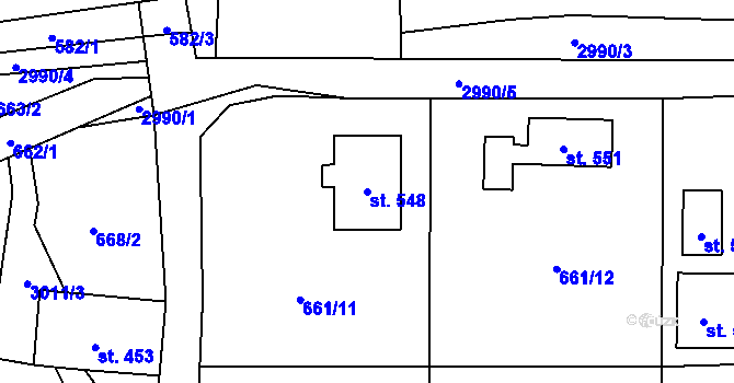Parcela st. 548 v KÚ Kunratice u Cvikova, Katastrální mapa