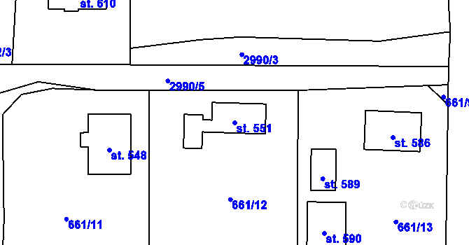 Parcela st. 551 v KÚ Kunratice u Cvikova, Katastrální mapa