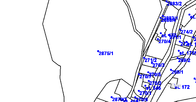 Parcela st. 2875/1 v KÚ Kunratice u Cvikova, Katastrální mapa