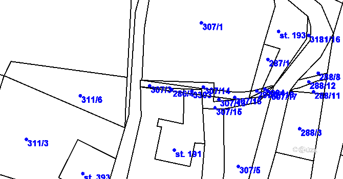 Parcela st. 286/4 v KÚ Kunratice u Cvikova, Katastrální mapa