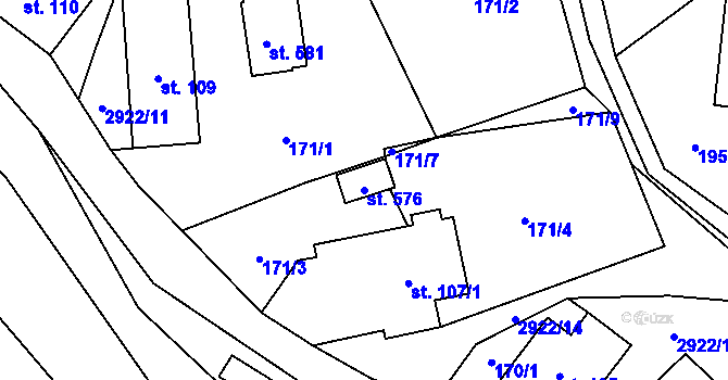 Parcela st. 576 v KÚ Kunratice u Cvikova, Katastrální mapa