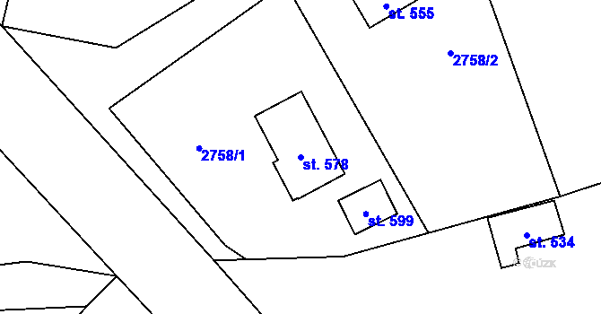 Parcela st. 578 v KÚ Kunratice u Cvikova, Katastrální mapa