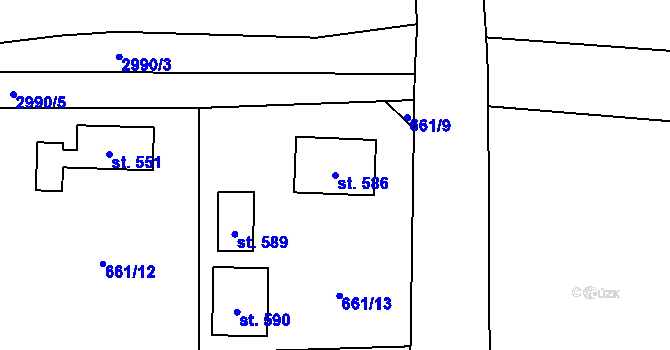 Parcela st. 586 v KÚ Kunratice u Cvikova, Katastrální mapa