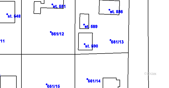 Parcela st. 590 v KÚ Kunratice u Cvikova, Katastrální mapa