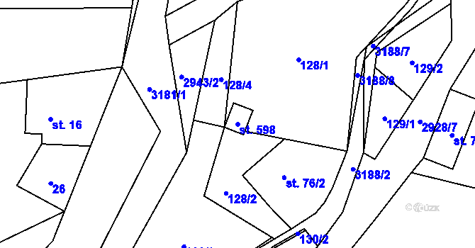 Parcela st. 598 v KÚ Kunratice u Cvikova, Katastrální mapa