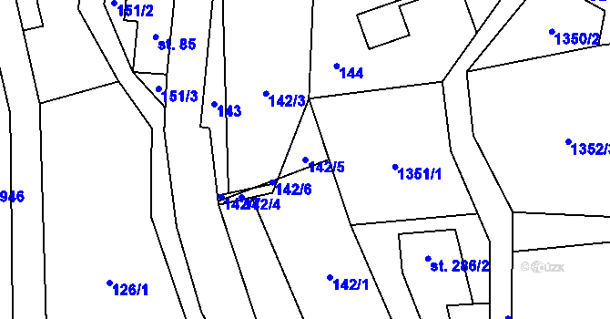 Parcela st. 142/5 v KÚ Kunratice u Cvikova, Katastrální mapa