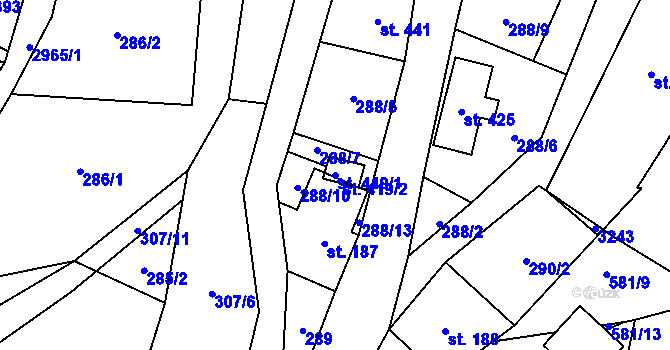 Parcela st. 419/1 v KÚ Kunratice u Cvikova, Katastrální mapa
