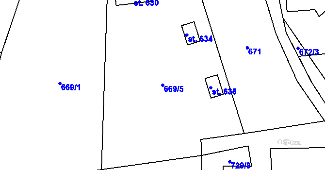 Parcela st. 669/5 v KÚ Kunratice u Cvikova, Katastrální mapa