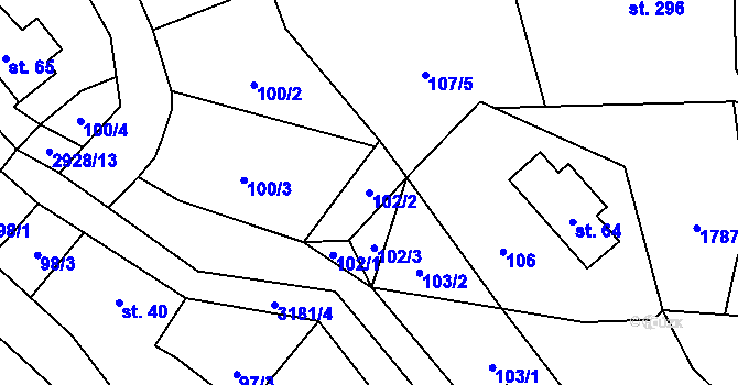 Parcela st. 102/2 v KÚ Kunratice u Cvikova, Katastrální mapa