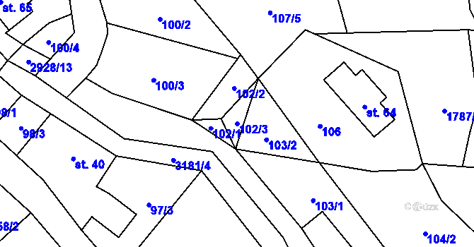 Parcela st. 102/3 v KÚ Kunratice u Cvikova, Katastrální mapa
