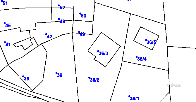 Parcela st. 36/3 v KÚ Kunštát na Moravě, Katastrální mapa