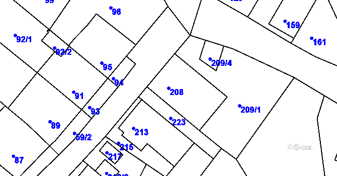 Parcela st. 208 v KÚ Kunštát na Moravě, Katastrální mapa