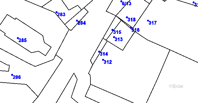 Parcela st. 314 v KÚ Kunštát na Moravě, Katastrální mapa