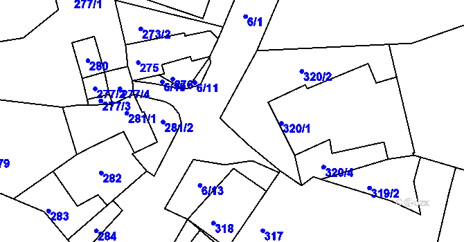 Parcela st. 320/3 v KÚ Kunštát na Moravě, Katastrální mapa