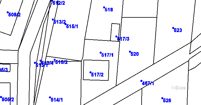Parcela st. 517/1 v KÚ Kunštát na Moravě, Katastrální mapa