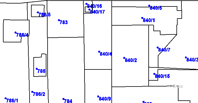 Parcela st. 840/4 v KÚ Kunštát na Moravě, Katastrální mapa