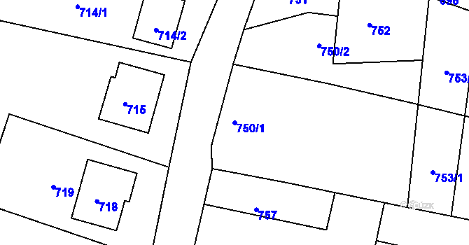 Parcela st. 750/1 v KÚ Kunštát na Moravě, Katastrální mapa