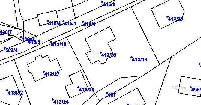 Parcela st. 413/29 v KÚ Kunštát na Moravě, Katastrální mapa