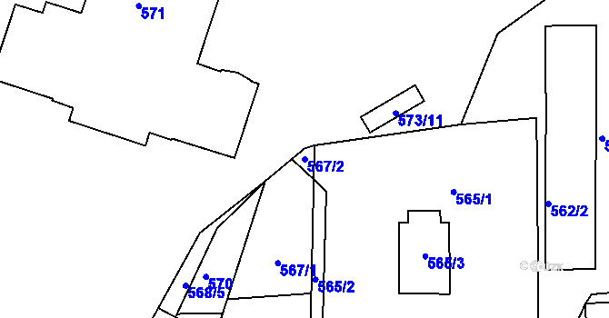 Parcela st. 567/2 v KÚ Kunštát na Moravě, Katastrální mapa