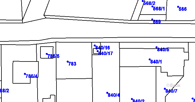 Parcela st. 840/17 v KÚ Kunštát na Moravě, Katastrální mapa