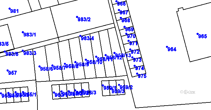 Parcela st. 958/12 v KÚ Kunštát na Moravě, Katastrální mapa