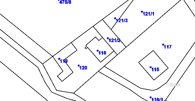 Parcela st. 118 v KÚ Sychotín, Katastrální mapa