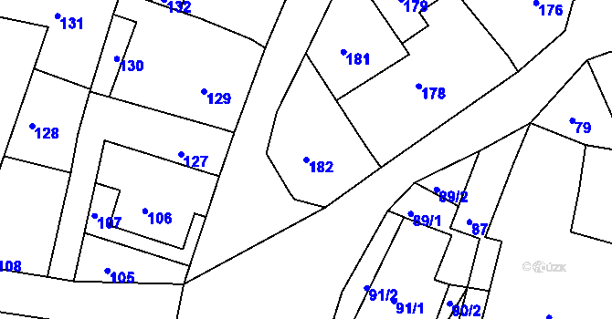 Parcela st. 182 v KÚ Újezd u Kunštátu, Katastrální mapa