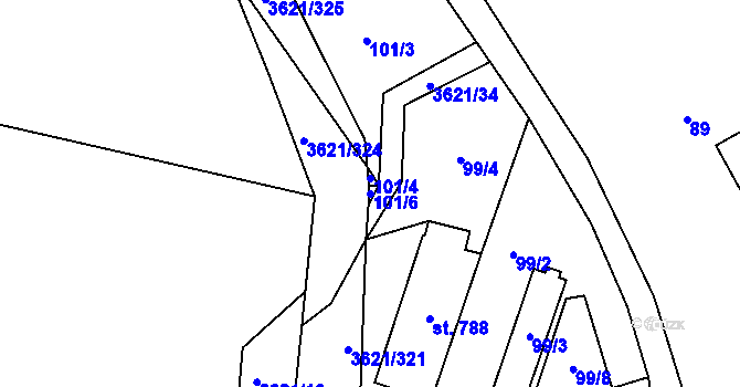 Parcela st. 101/6 v KÚ Kunvald, Katastrální mapa
