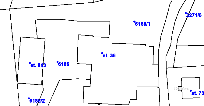 Parcela st. 36 v KÚ Kunvald, Katastrální mapa